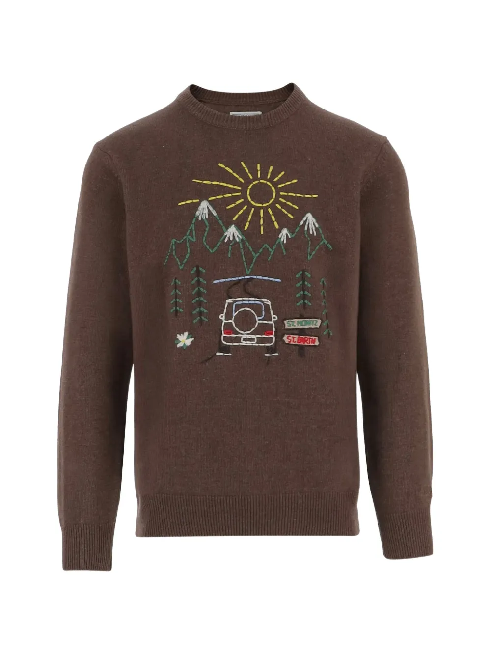 MC2 Saint Barth brown Heron crewneck knit with St. Moritz embroidery Bruin