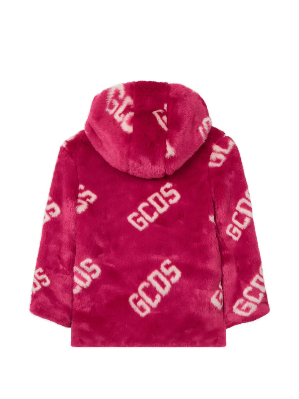 GCDS logo-print hooded faux fur jacket Roze