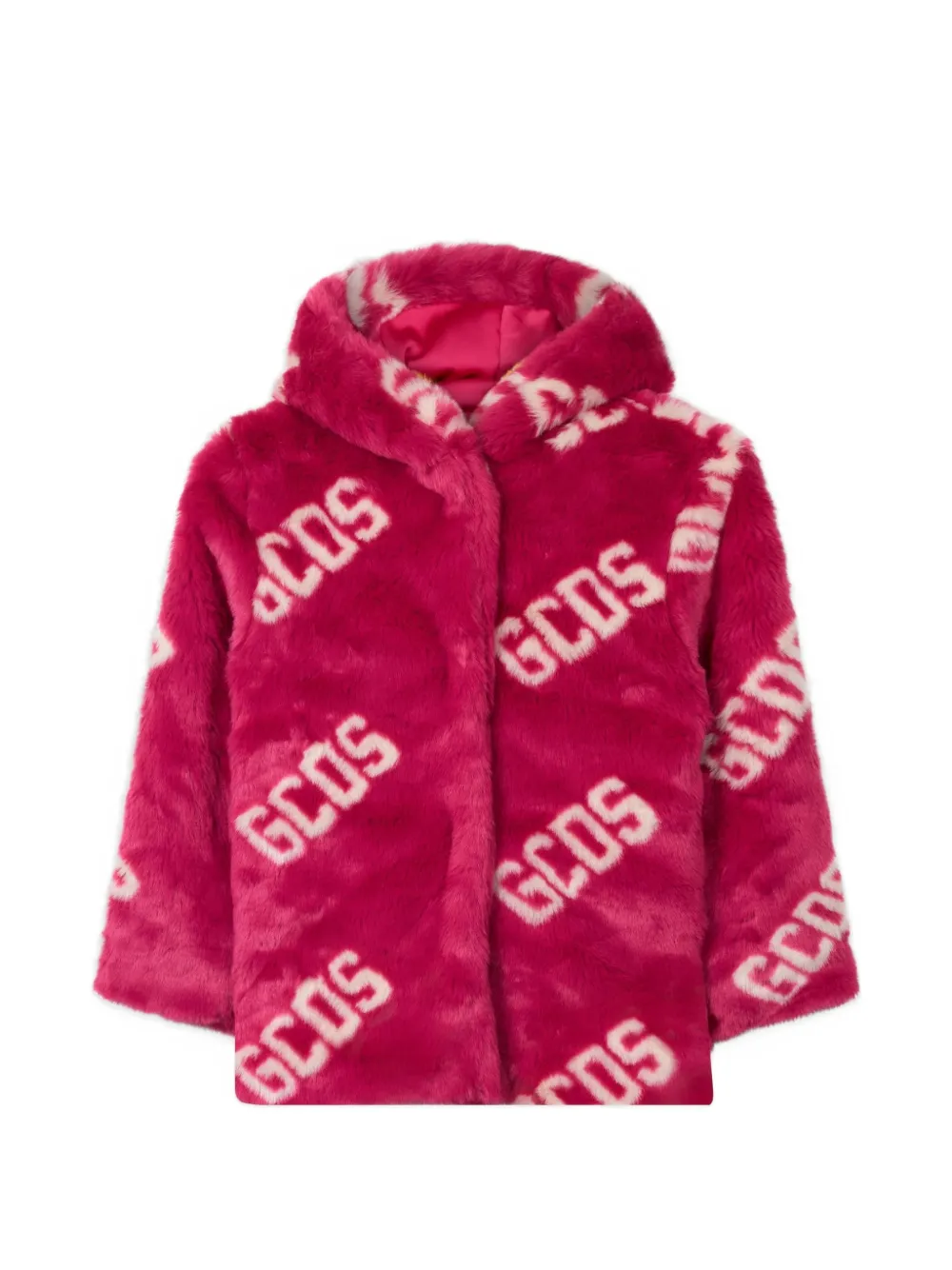 GCDS logo-print hooded faux fur jacket - Rosa