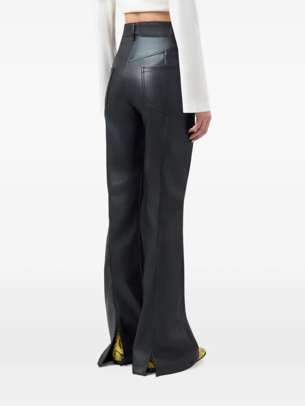 GCDS flare-leg faux-leather trousers Zwart