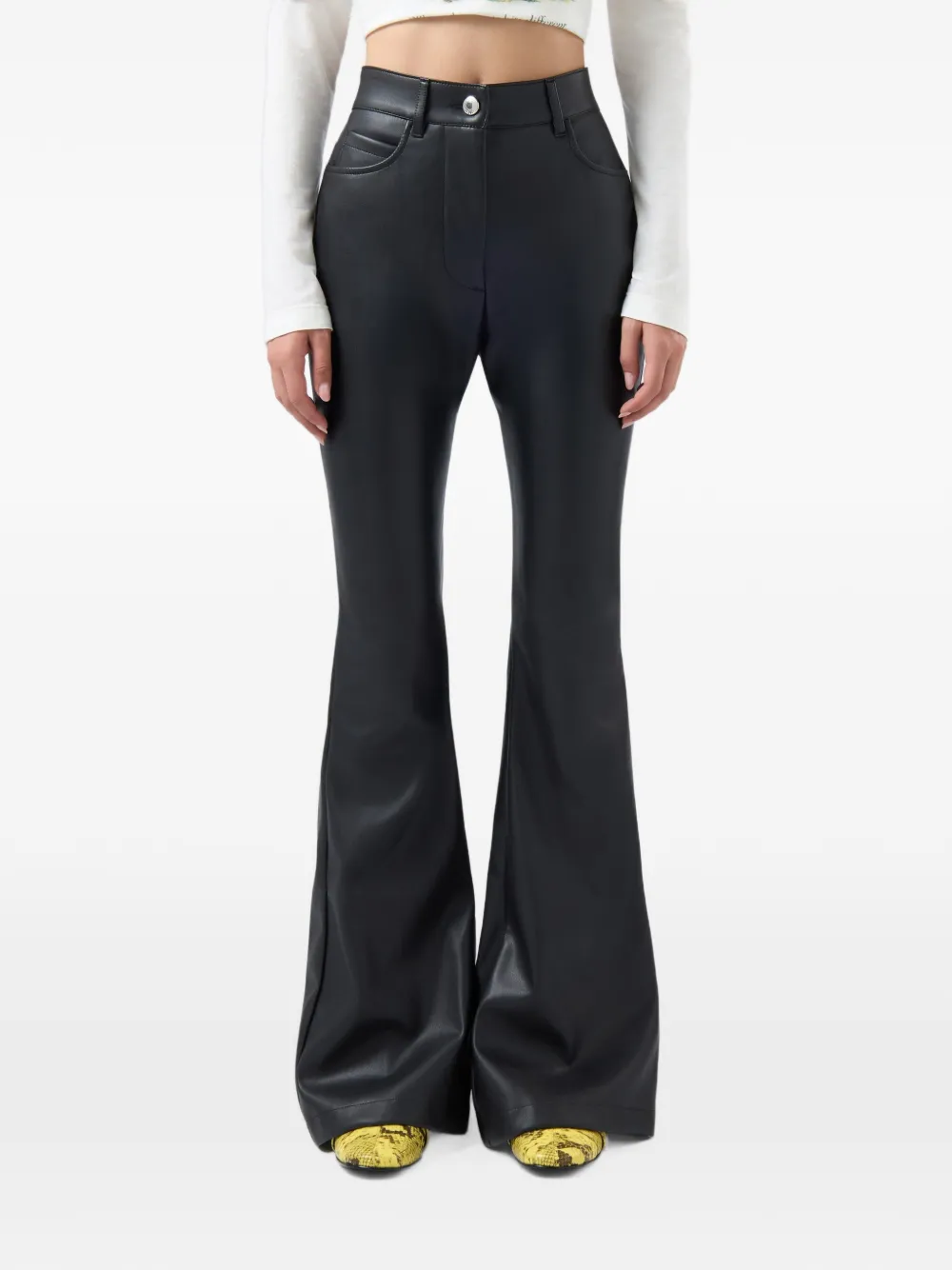 GCDS flare-leg faux-leather trousers Zwart