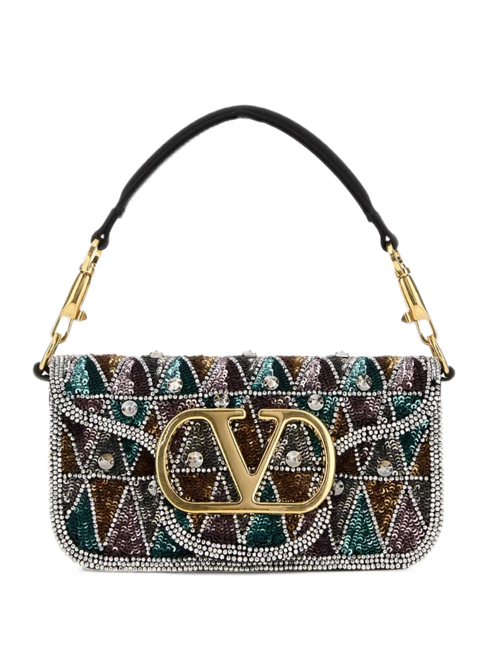 Valentino Garavani Locò small embroidered shoulder bag - Nero
