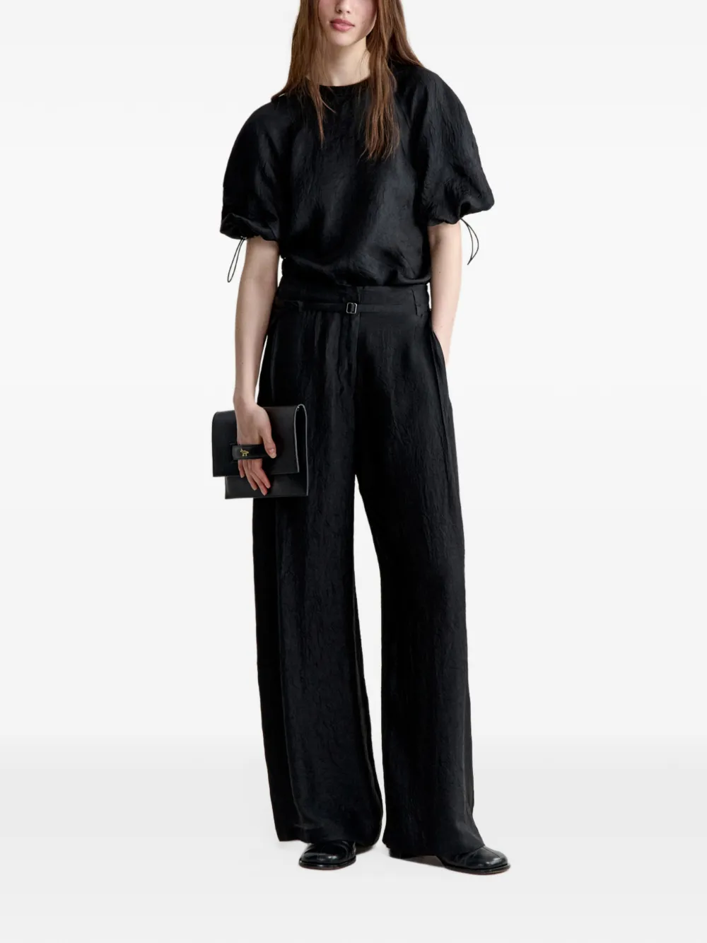 Maison Kitsuné crinkled wide-leg trousers Zwart