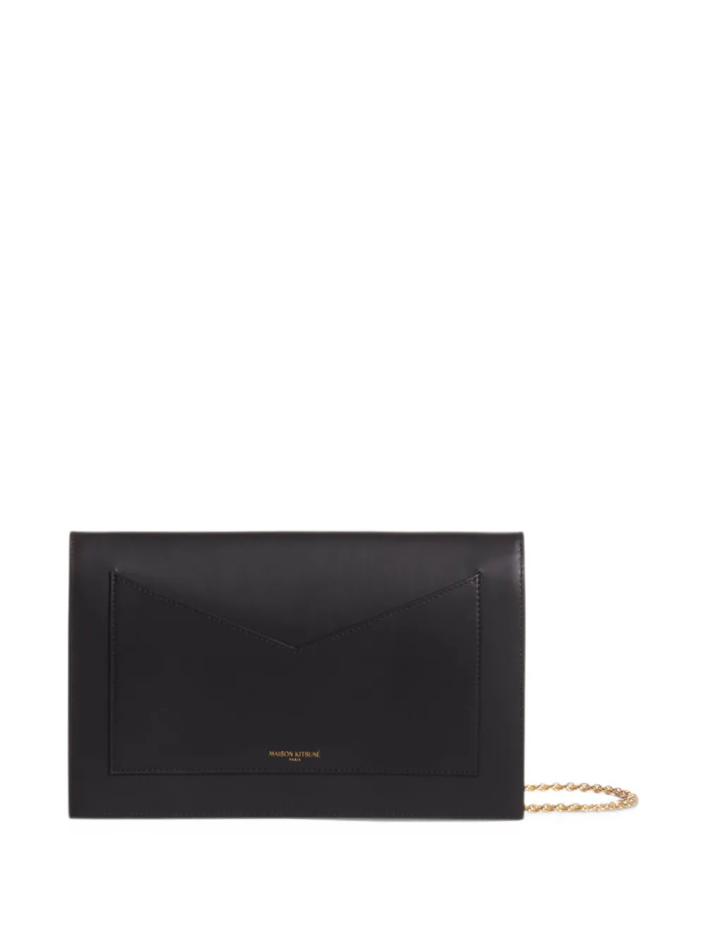 Maison Kitsuné Festive logo plaque bovine leather clutch bag Zwart
