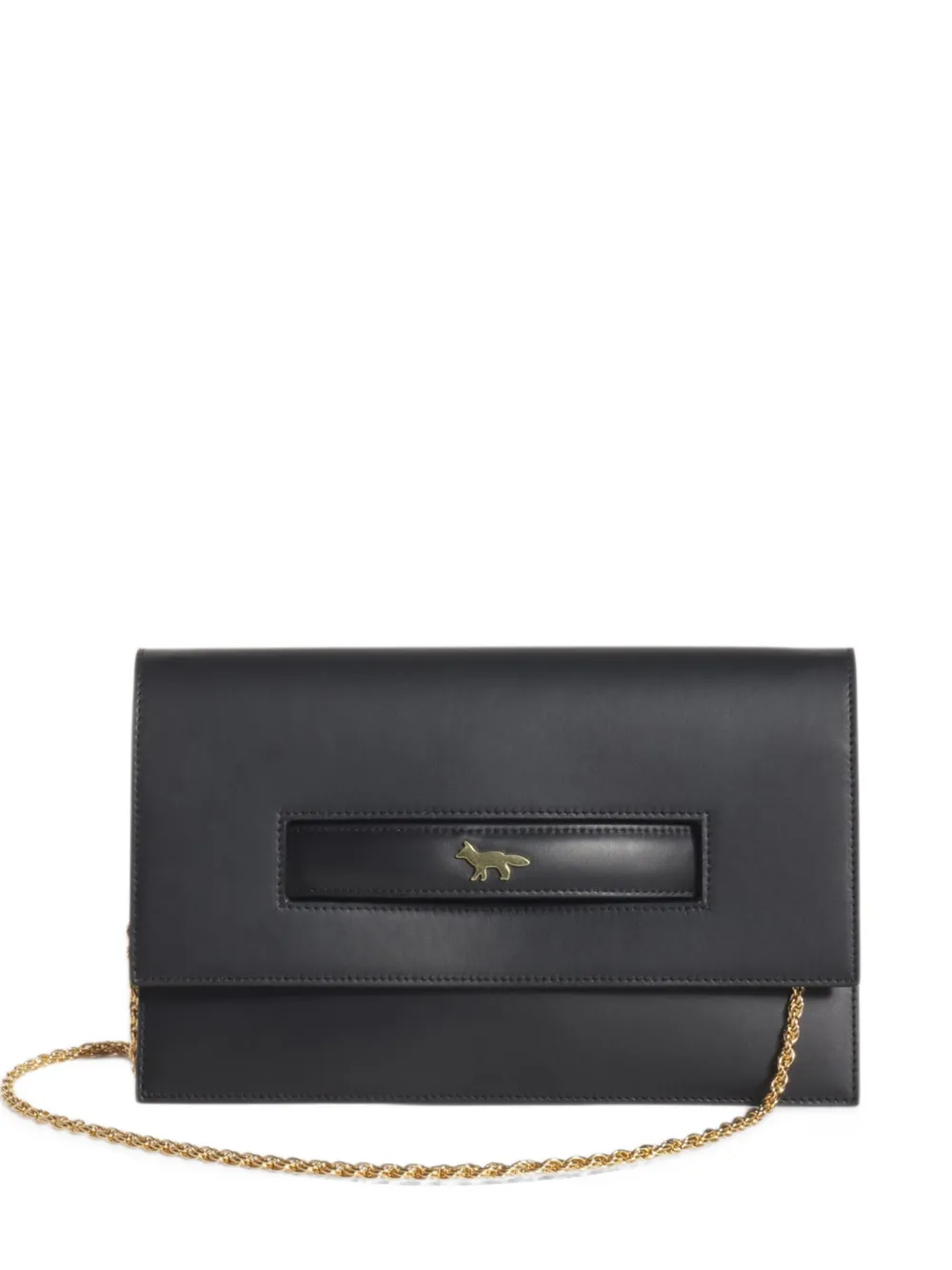 Maison Kitsuné Festive logo plaque bovine leather clutch bag - Nero