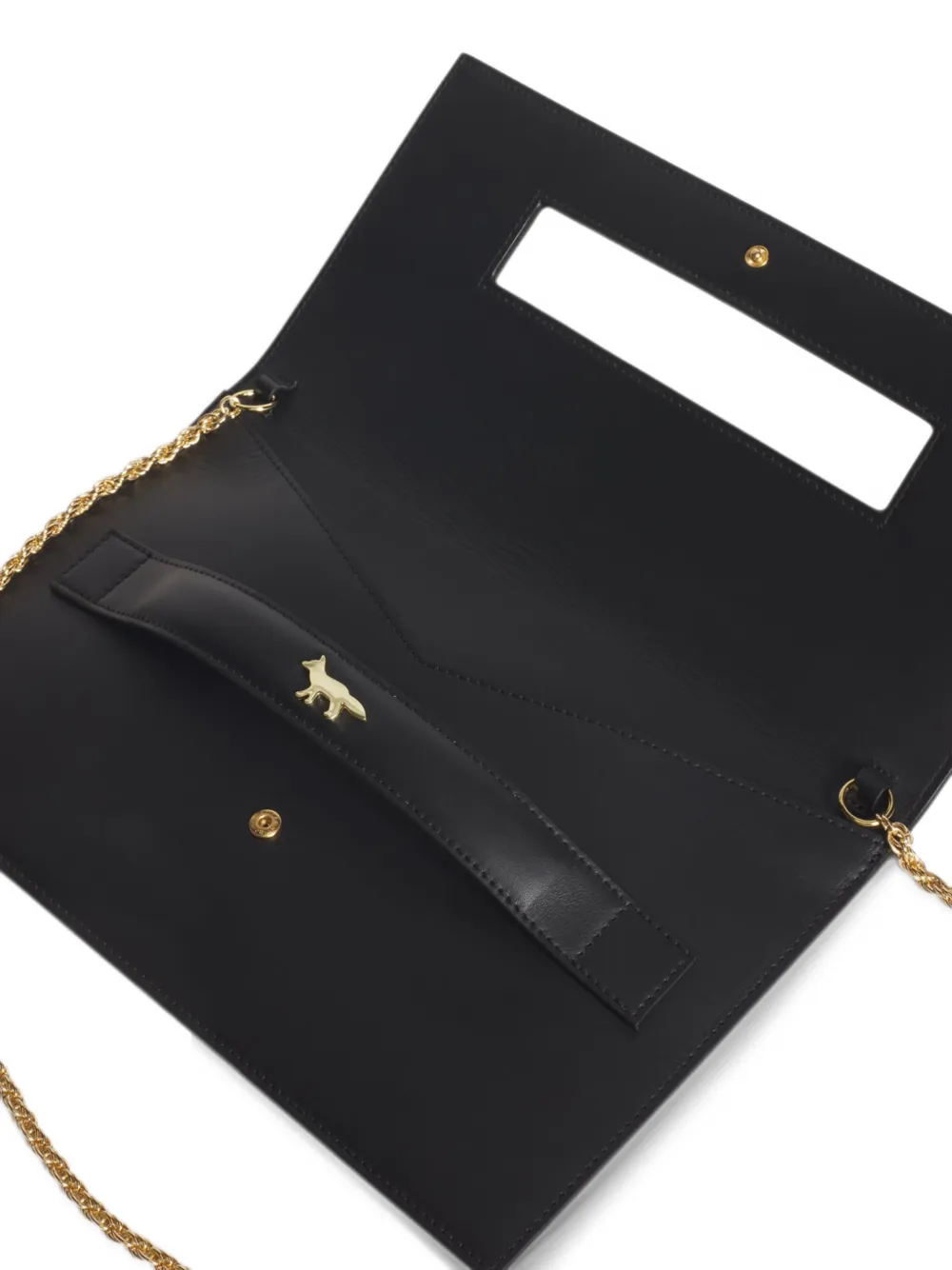 Maison Kitsuné Festive logo plaque bovine leather clutch bag Zwart