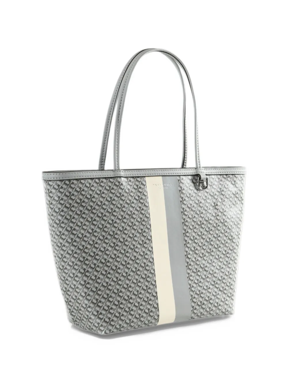 Tory Burch monogram-print striped tote bag Grijs