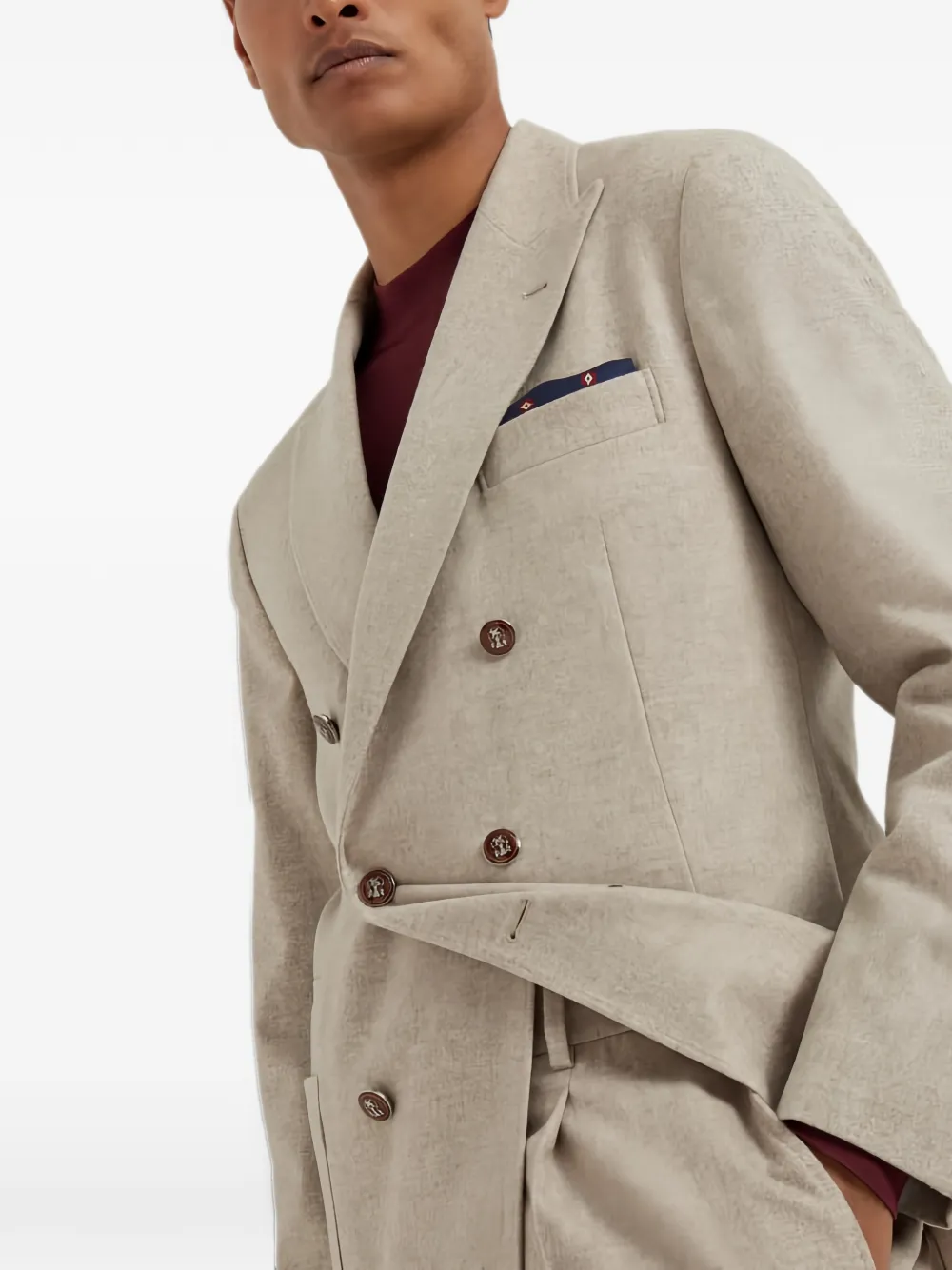 Brunello Cucinelli double-breasted peak-lapel suit Beige