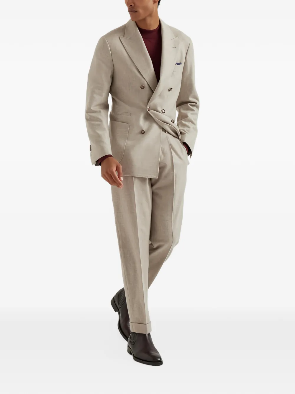 Brunello Cucinelli double-breasted peak-lapel suit - Toni neutri