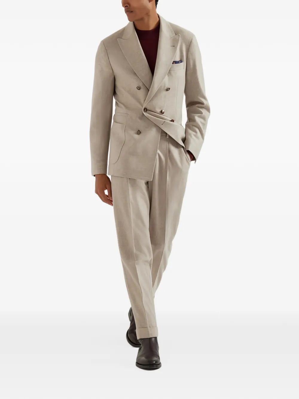 Brunello Cucinelli double-breasted peak-lapel suit Beige