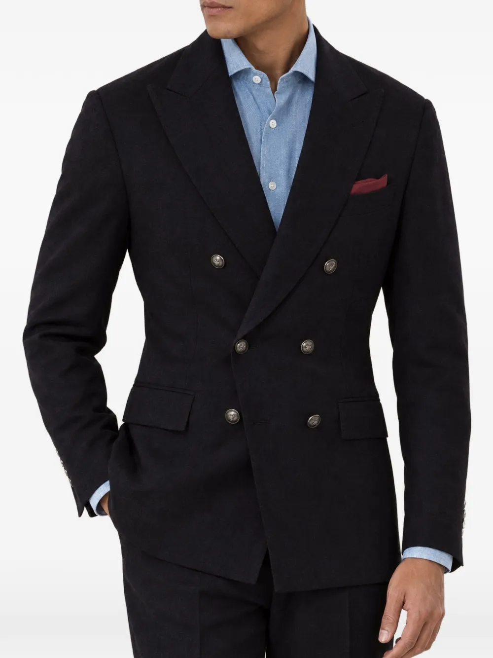 Brunello Cucinelli double-breasted peak-lapel suit - Nero