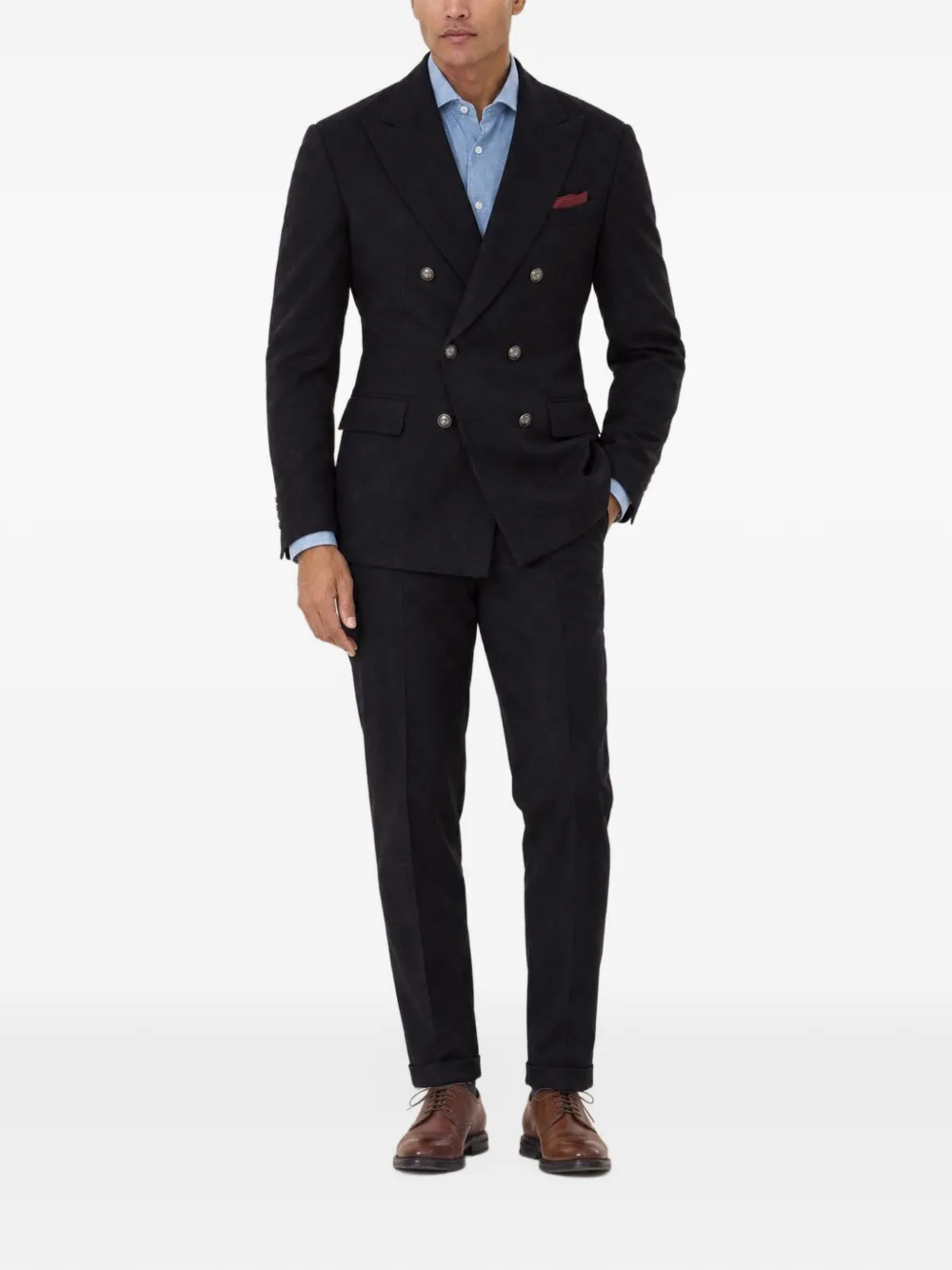 Brunello Cucinelli double-breasted peak-lapel suit Zwart