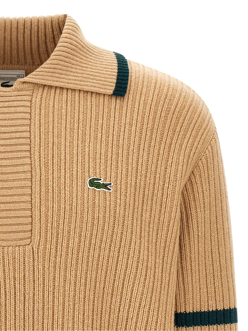 Lacoste striped sweater with polo collar Archive Edition Beige