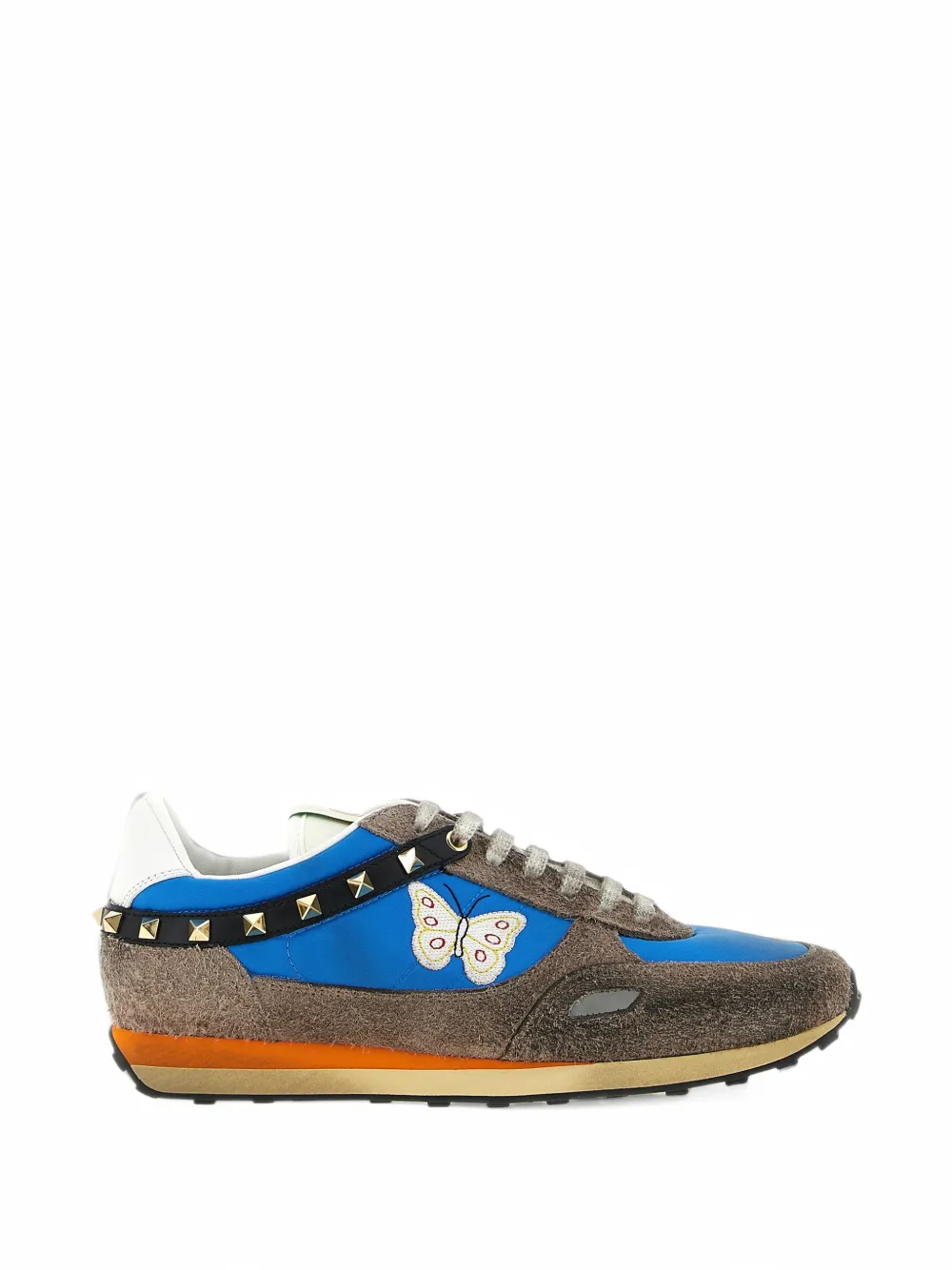 Valentino Garavani Stud Up trainers in split leather and nylon with butterfly embroidery - Blu