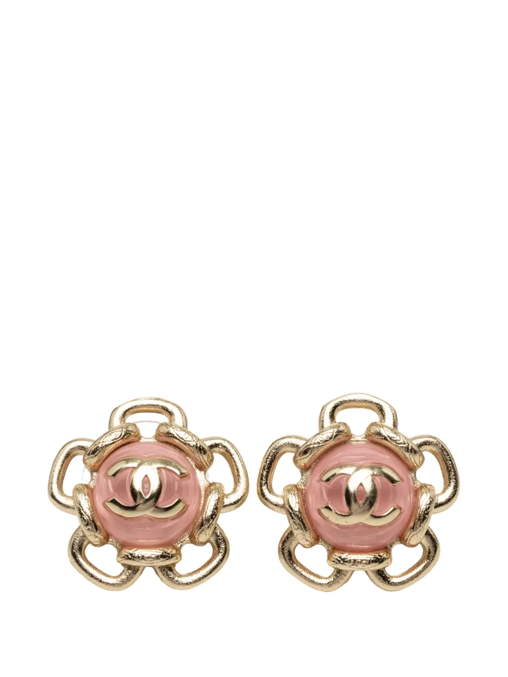 CHANEL Pre-Owned 2024 CC Gold Plated Resin Flower Push Back Earrings costume earrings - Rosa