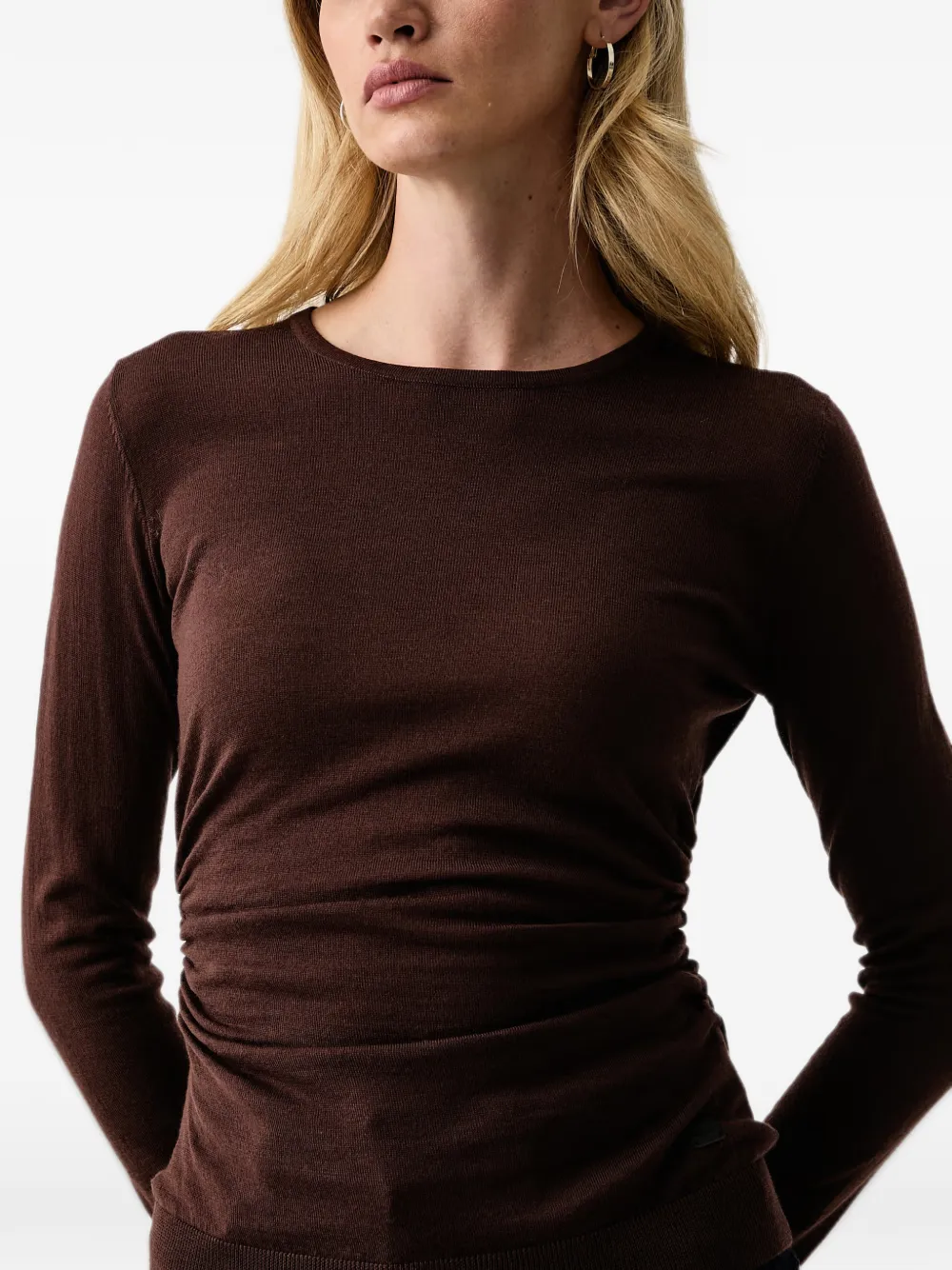 Trussardi ruched-detail fine-knit sweater Bruin
