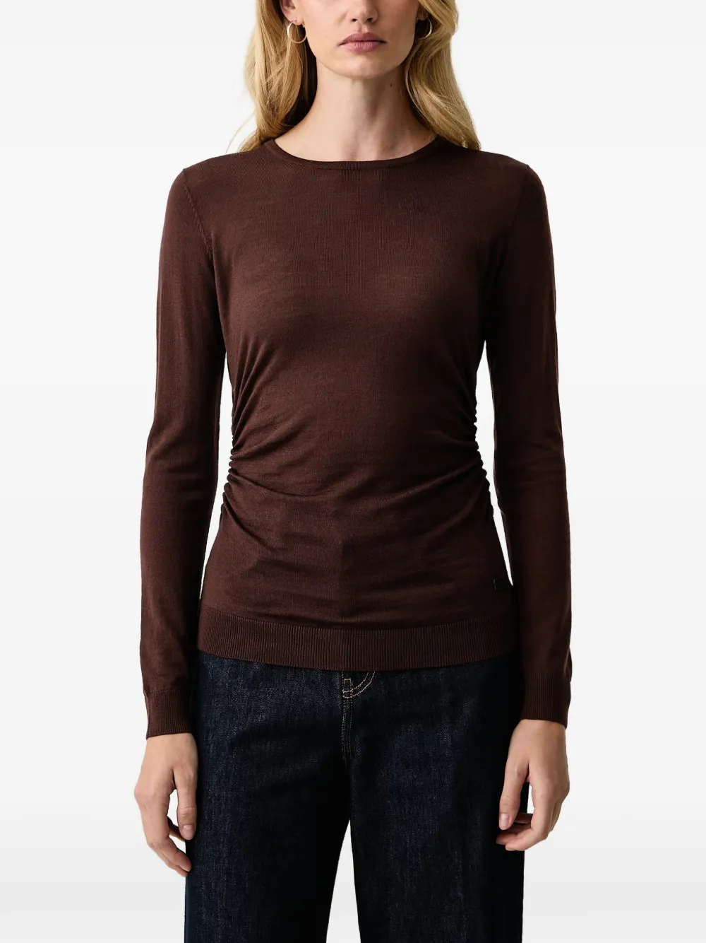 Trussardi ruched-detail fine-knit sweater Bruin