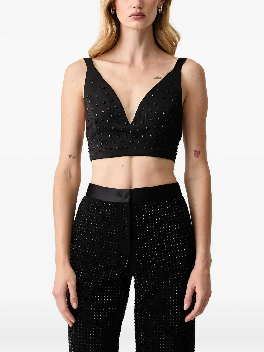 Trussardi bead-embellished cropped top - Nero