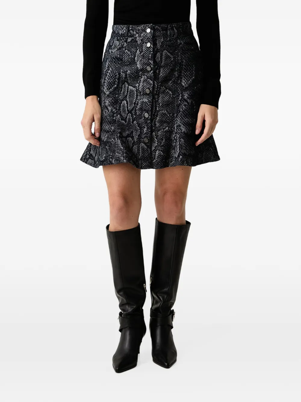Trussardi snakeskin-effect button-front mini skirt - Blu