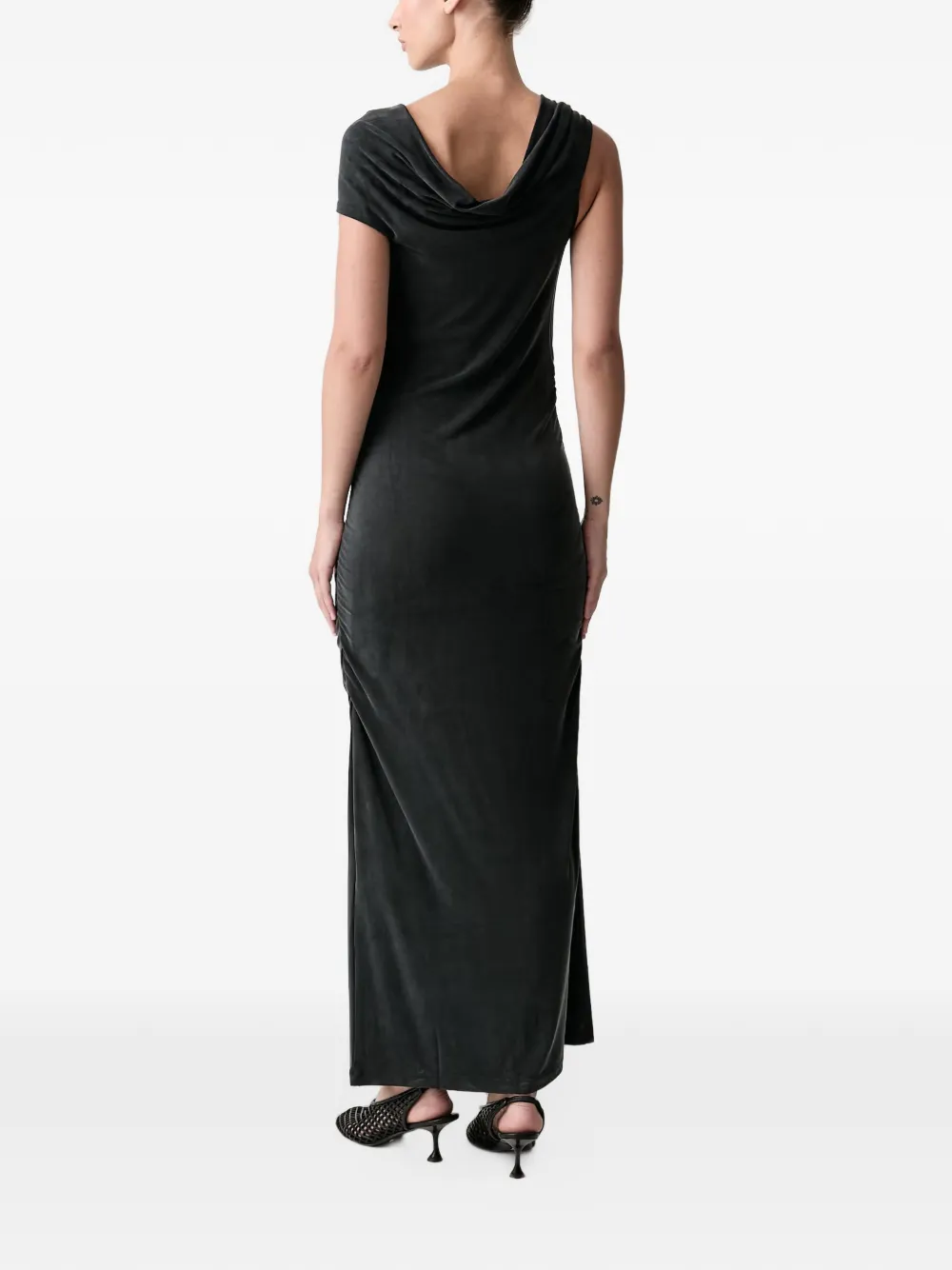 Stine Goya pearl-embellished ruched midi dress Zwart