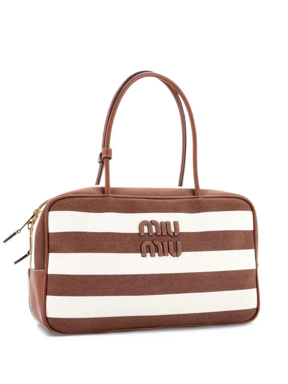 Miu Miu Pre-Owned Beau Top Handle Bag Striped Canvas with Leather Large satchel - Marrone