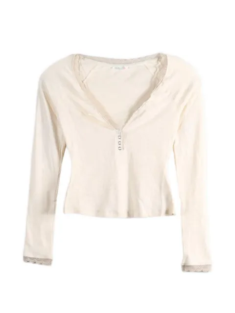 Free People Cardi lace-trim ribbed-knit top