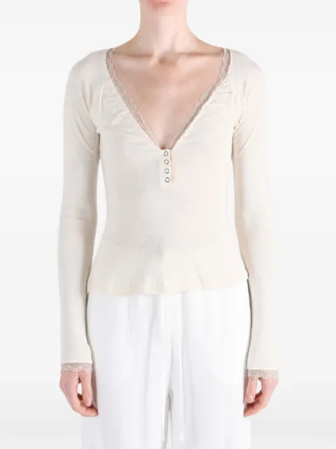 Free People Cardi lace-trim ribbed-knit top