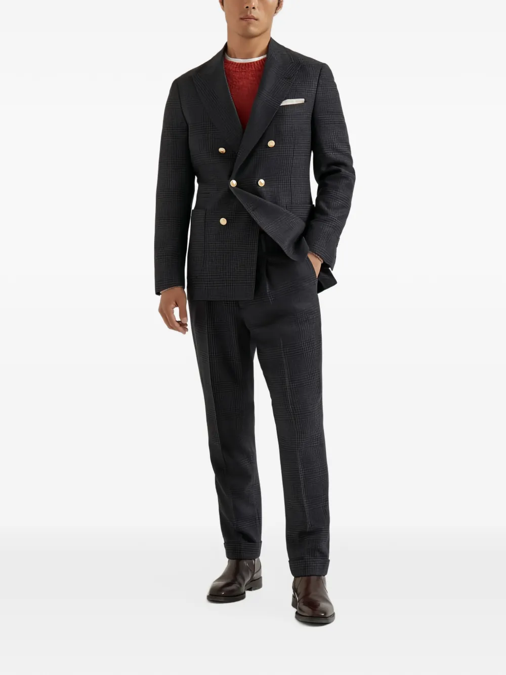 Brunello Cucinelli double-breasted checked suit - Grigio