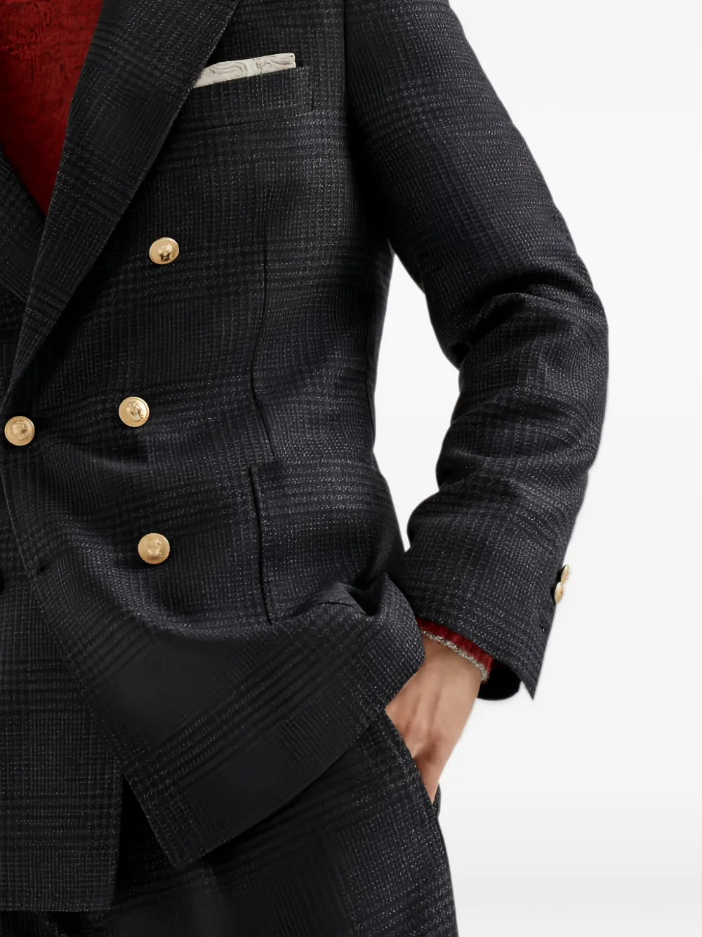 Brunello Cucinelli double-breasted checked suit Grijs