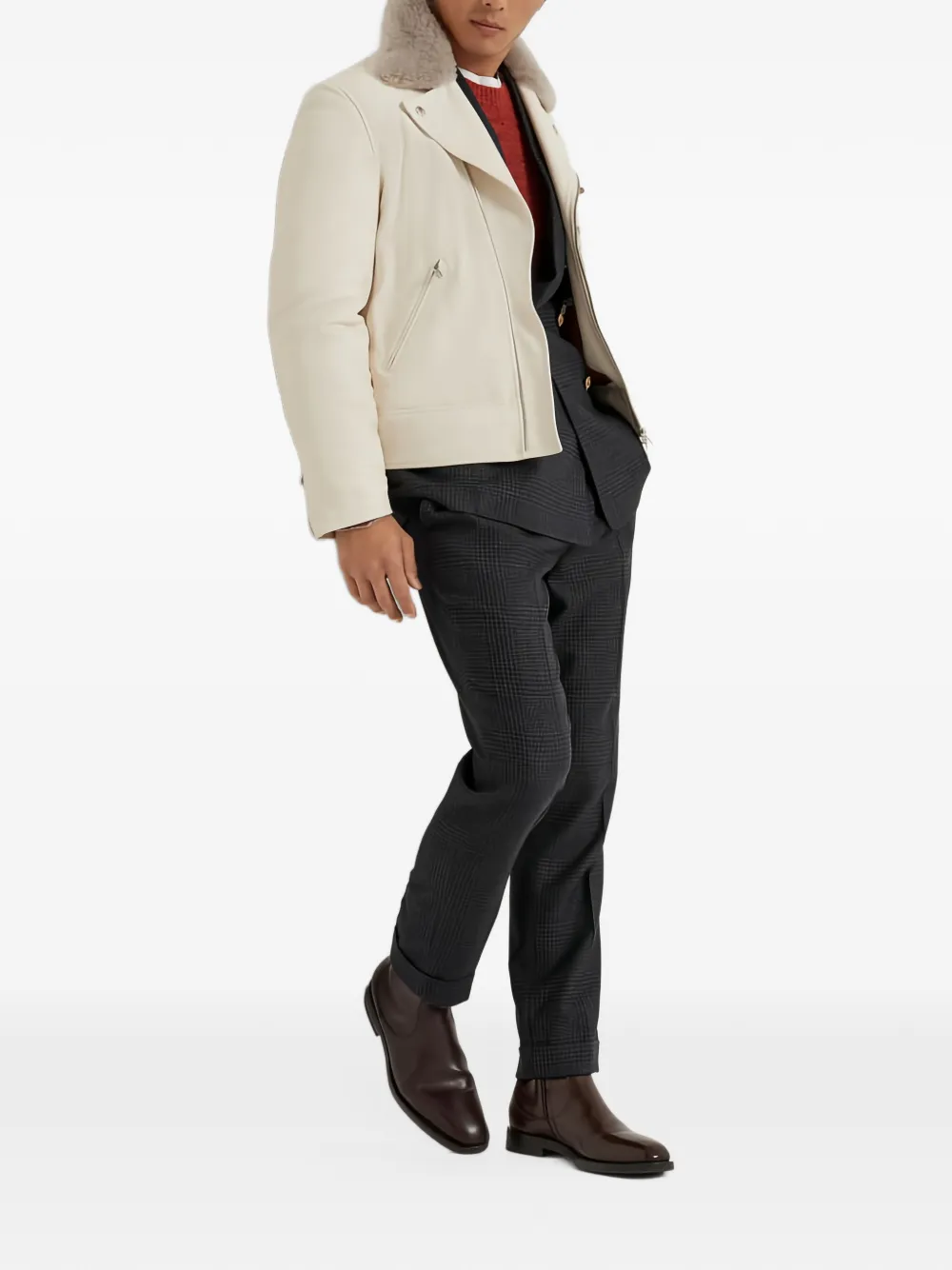 Brunello Cucinelli double-breasted checked suit Grijs