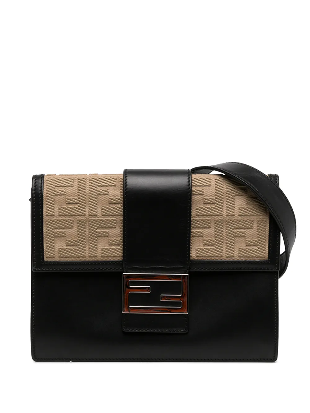Fendi Pre-Owned 2010-2026 Calfskin and Canvas FF 1974 Flat Baguette crossbody bag - Black