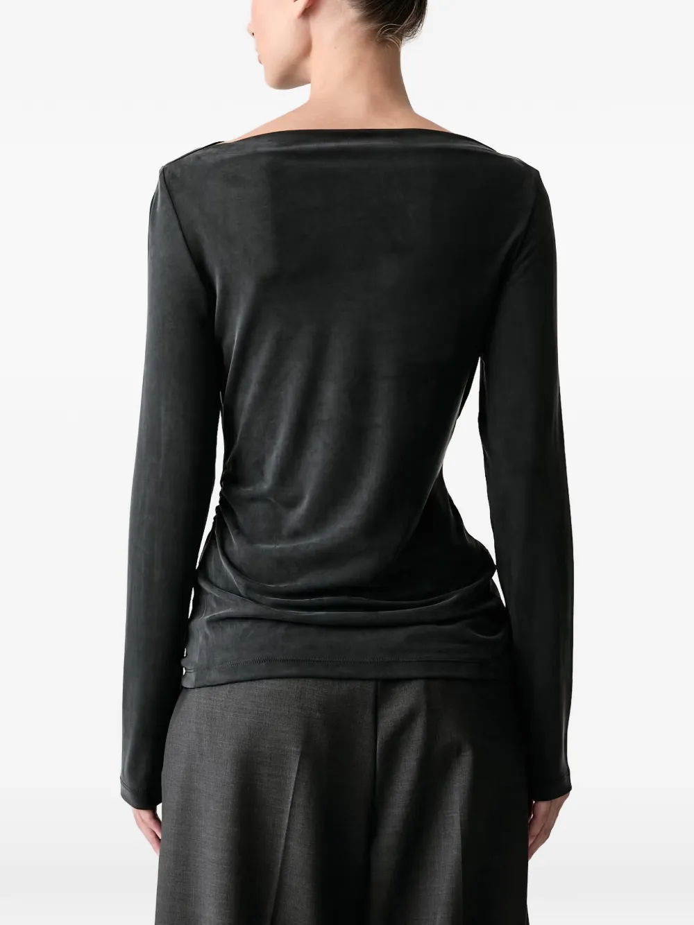 Stine Goya pearl-embellished ruched long-sleeved top Zwart