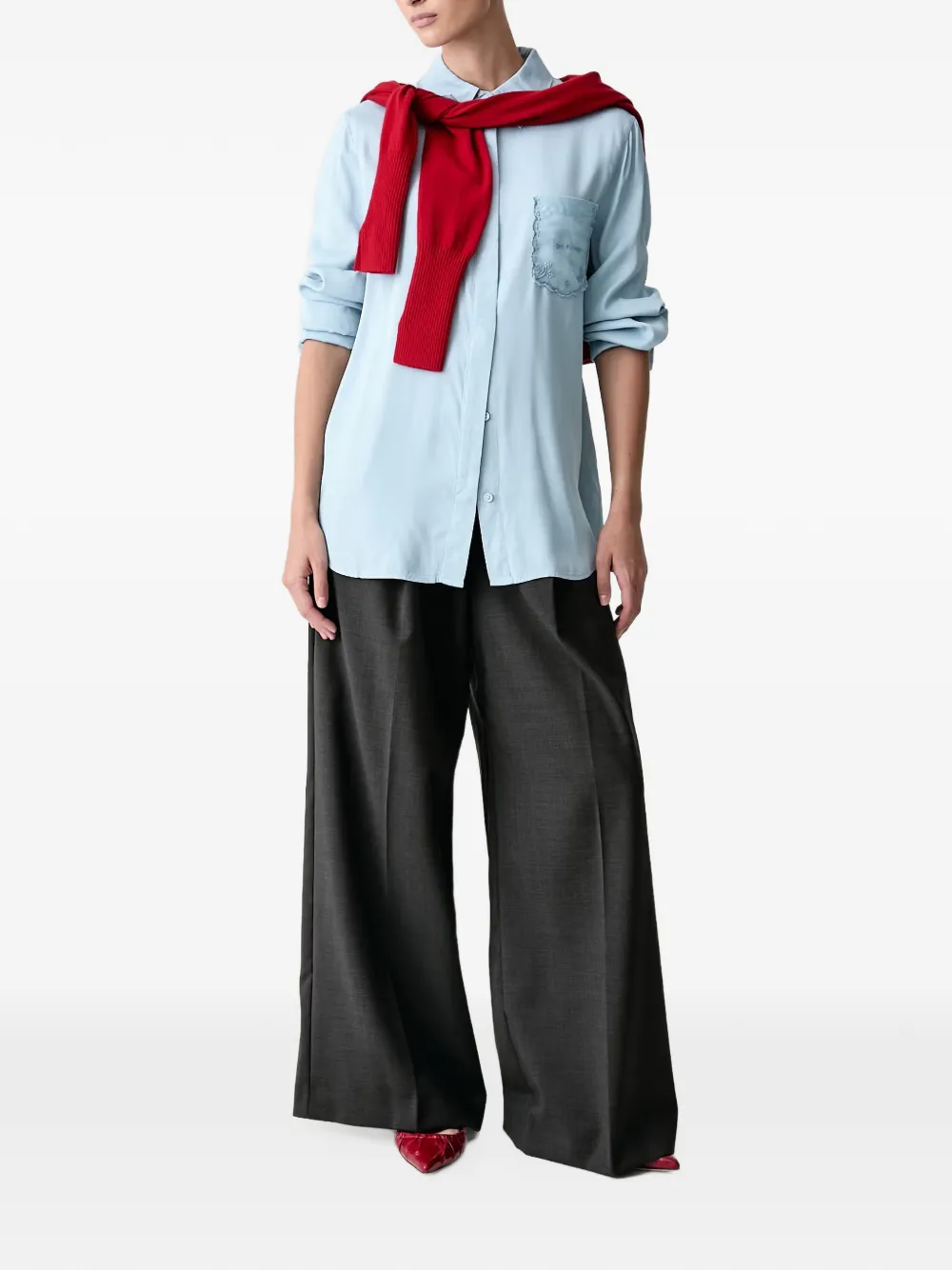 Stine Goya embroidered-pocket shirt Blauw