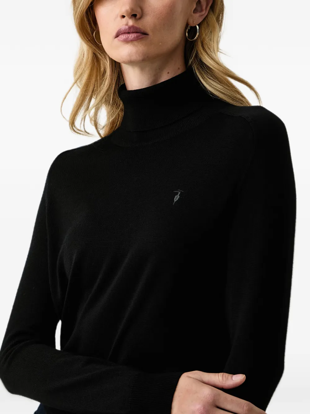 Trussardi Golf logo-embroidered roll-neck sweater Zwart