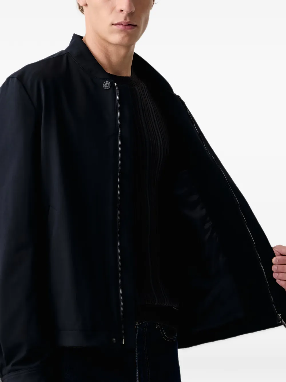 Trussardi embroidered-logo zip-up jacket Blauw