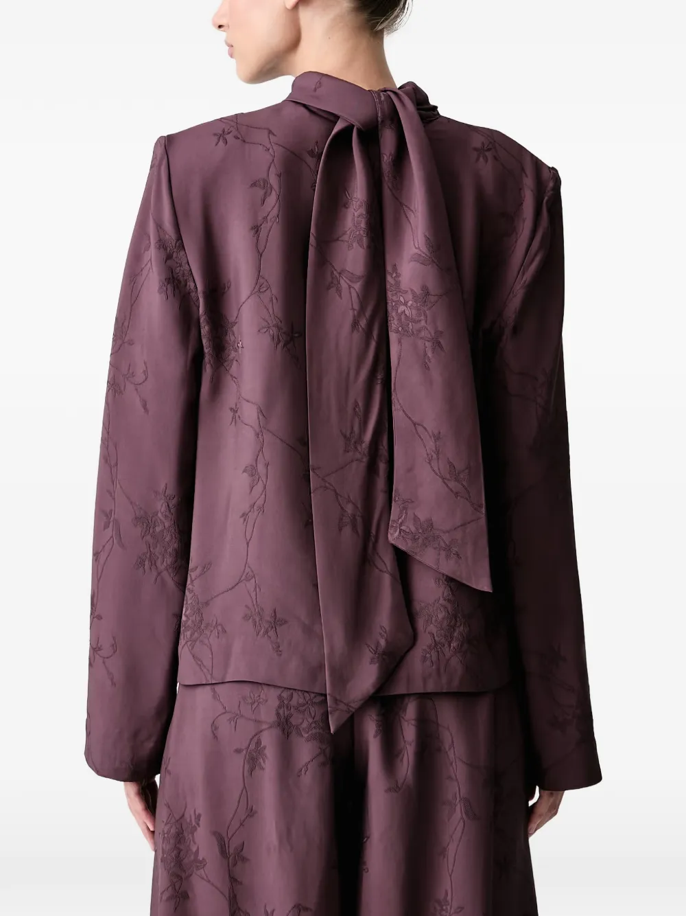 Stine Goya floral-embroidered pussy-bow blouse Rood