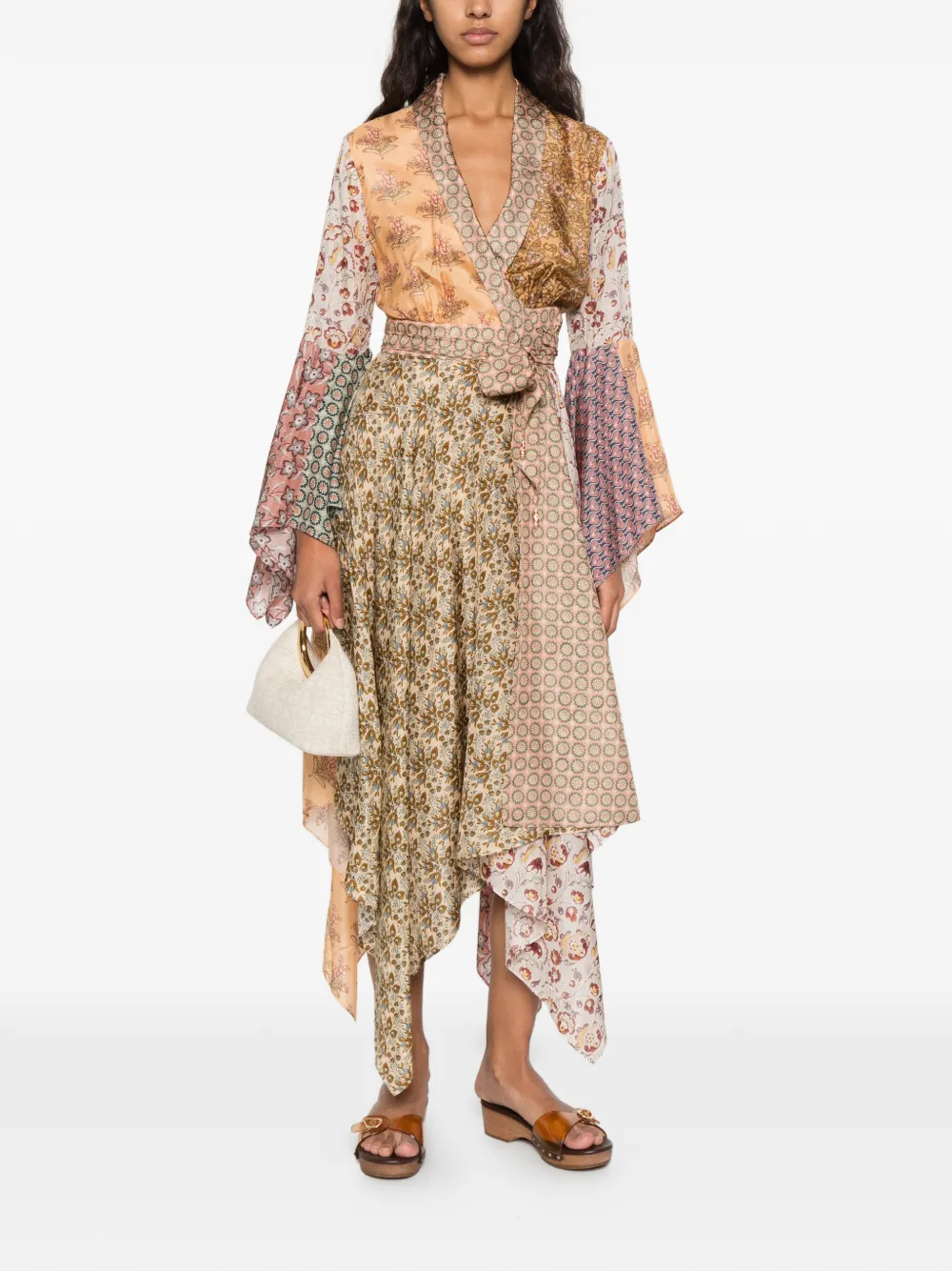 ZIMMERMANN Fairlight midi-jurk met patchwork en zakdoekzoom Beige