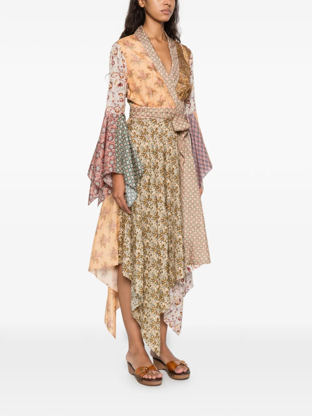 ZIMMERMANN Fairlight midi-jurk met patchwork en zakdoekzoom Beige