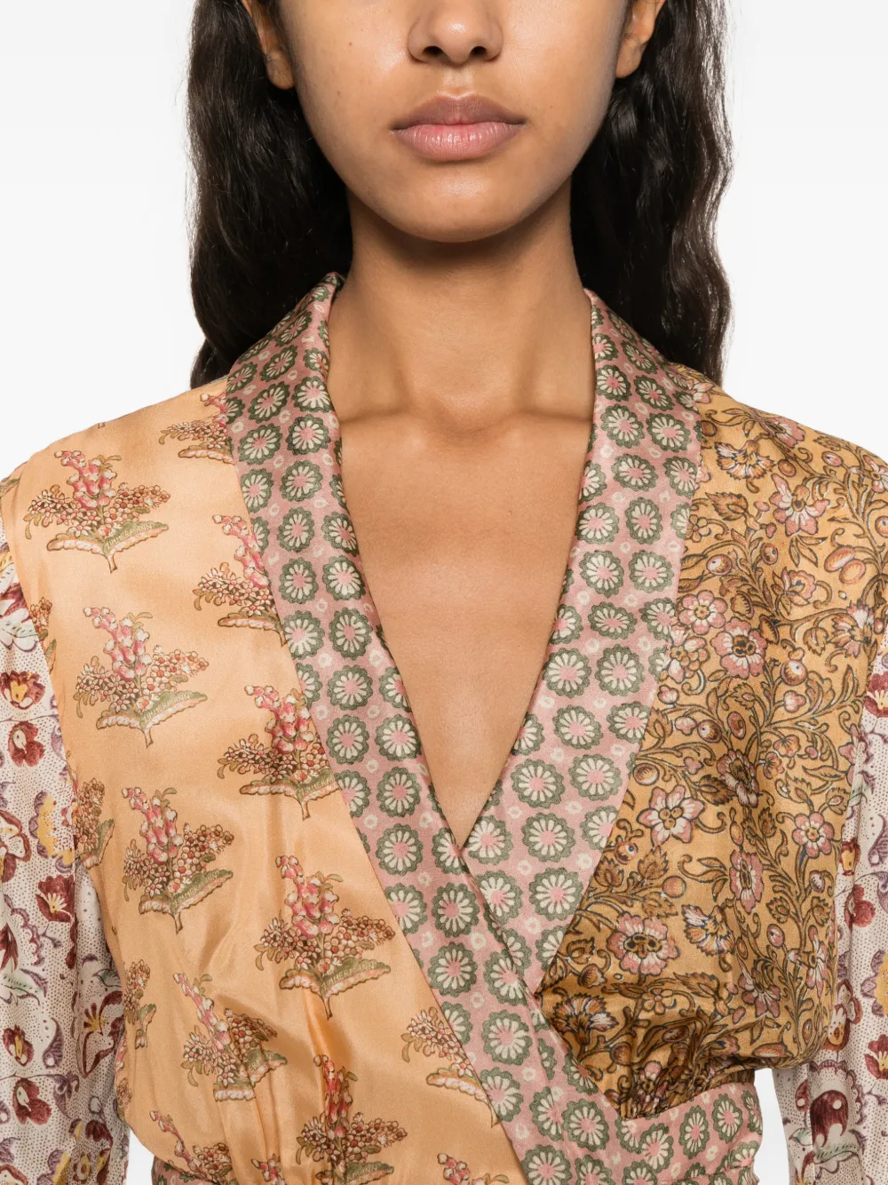ZIMMERMANN Fairlight midi-jurk met patchwork en zakdoekzoom Beige