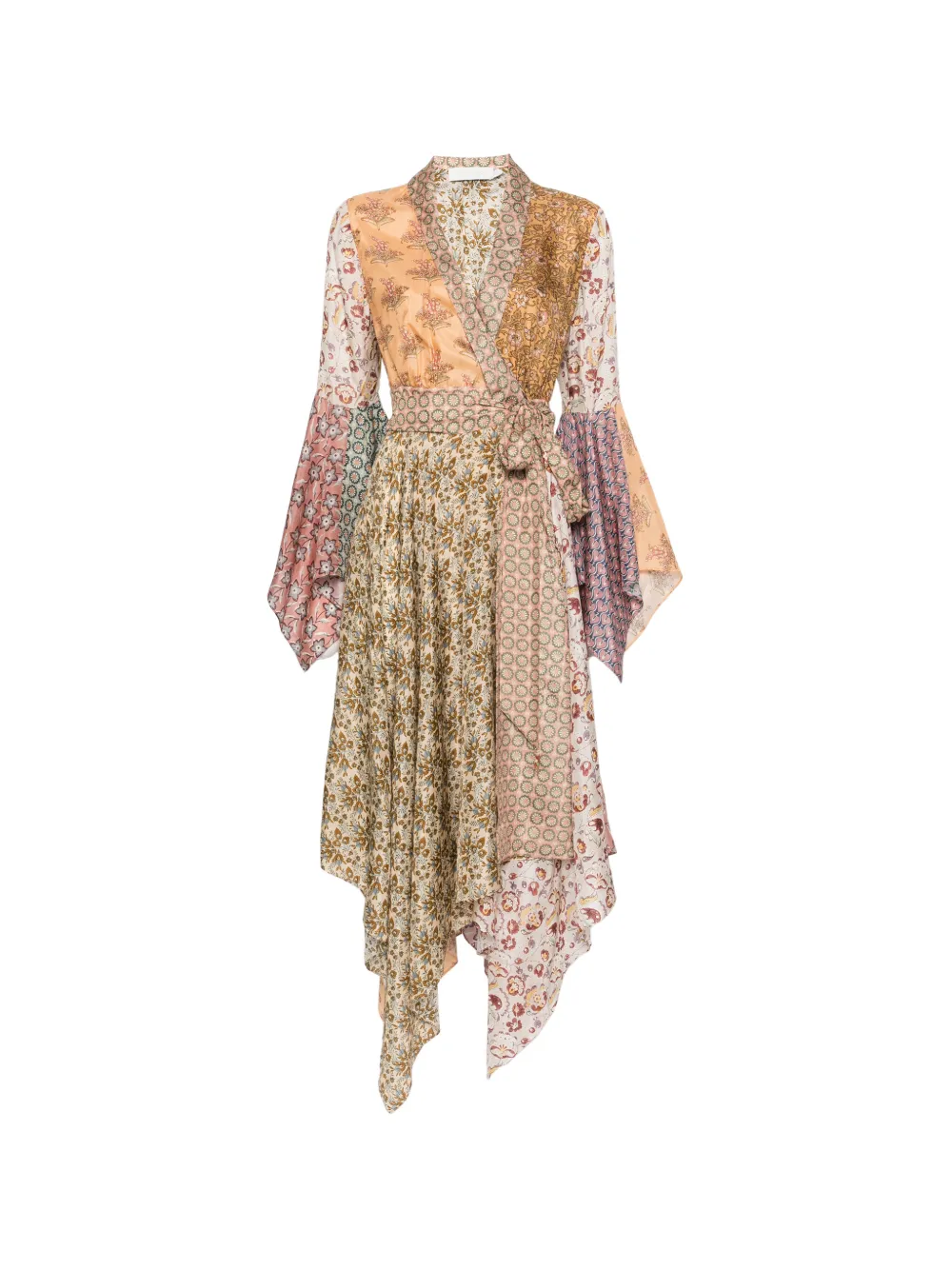 ZIMMERMANN Fairlight midi-jurk met patchwork en zakdoekzoom Beige