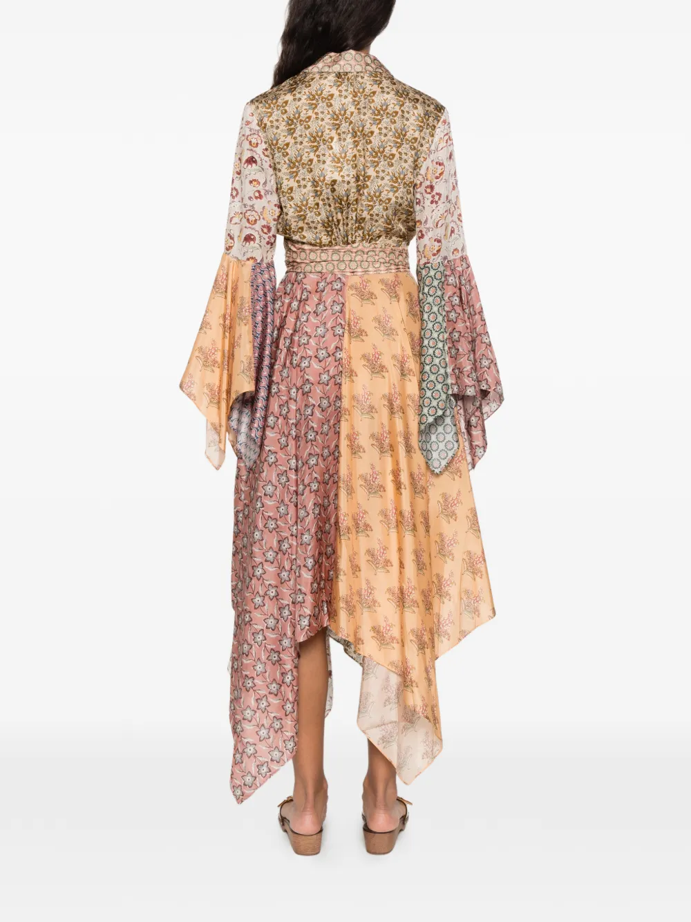 ZIMMERMANN Fairlight midi-jurk met patchwork en zakdoekzoom Beige