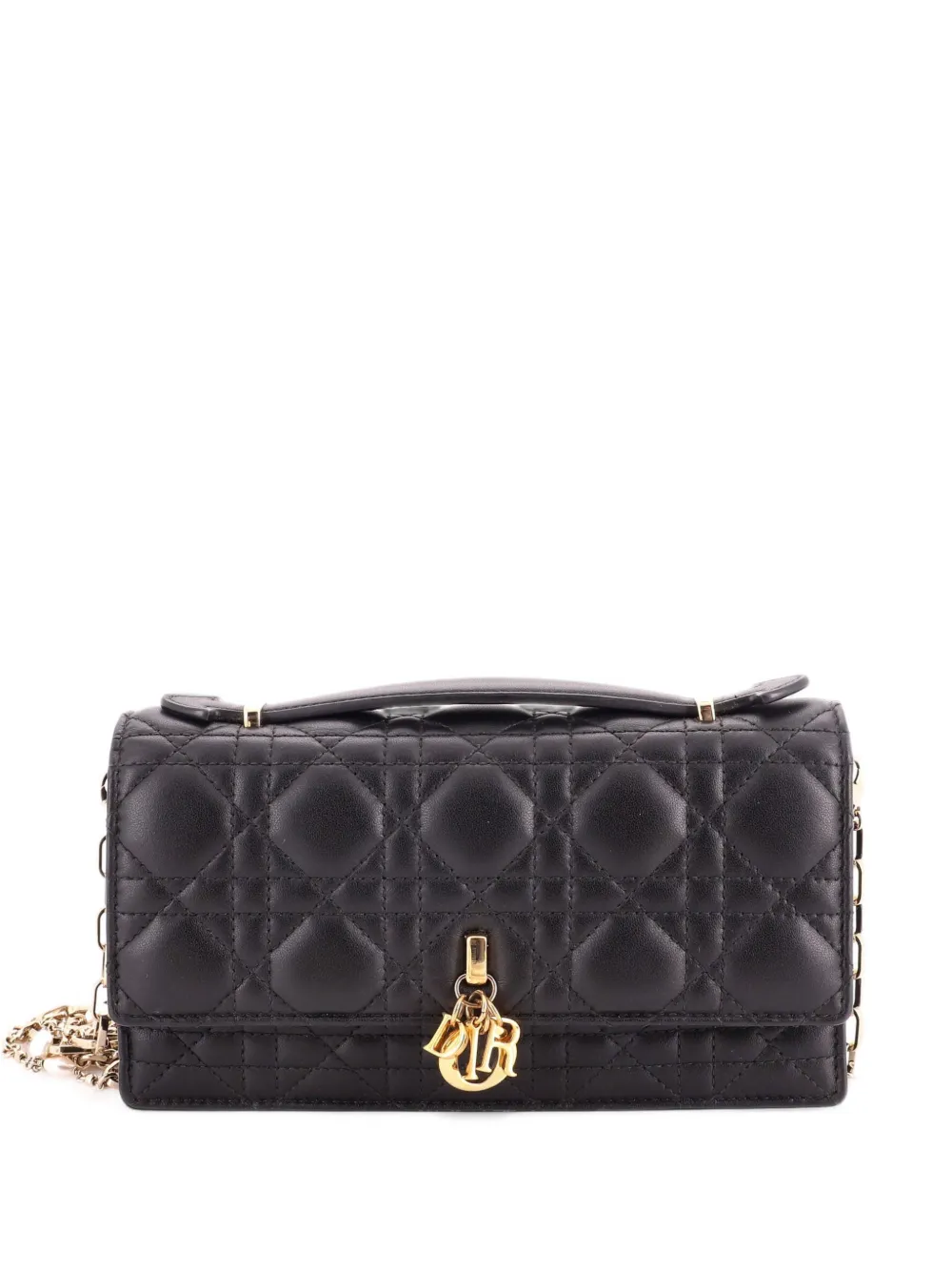 Christian Dior Pre-Owned My Dior Top Handle Flap Bag Cannage Quilt Lambskin Mini crossbody bag - Nero