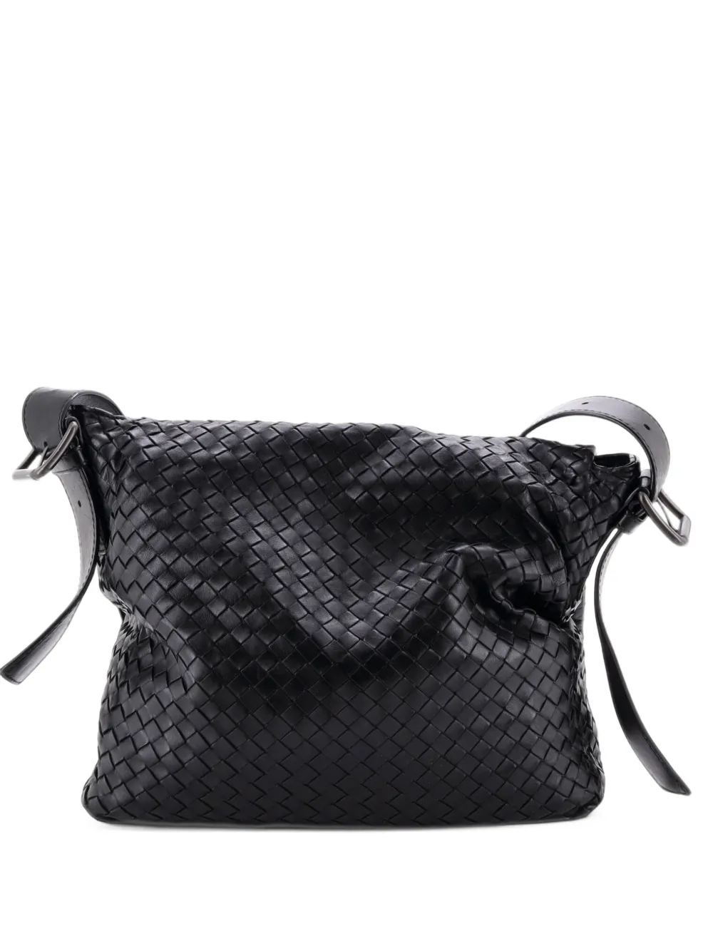 Bottega Veneta Pre-Owned Square Flap Messenger Bag Intrecciato Nappa Medium crossbody bag - Black