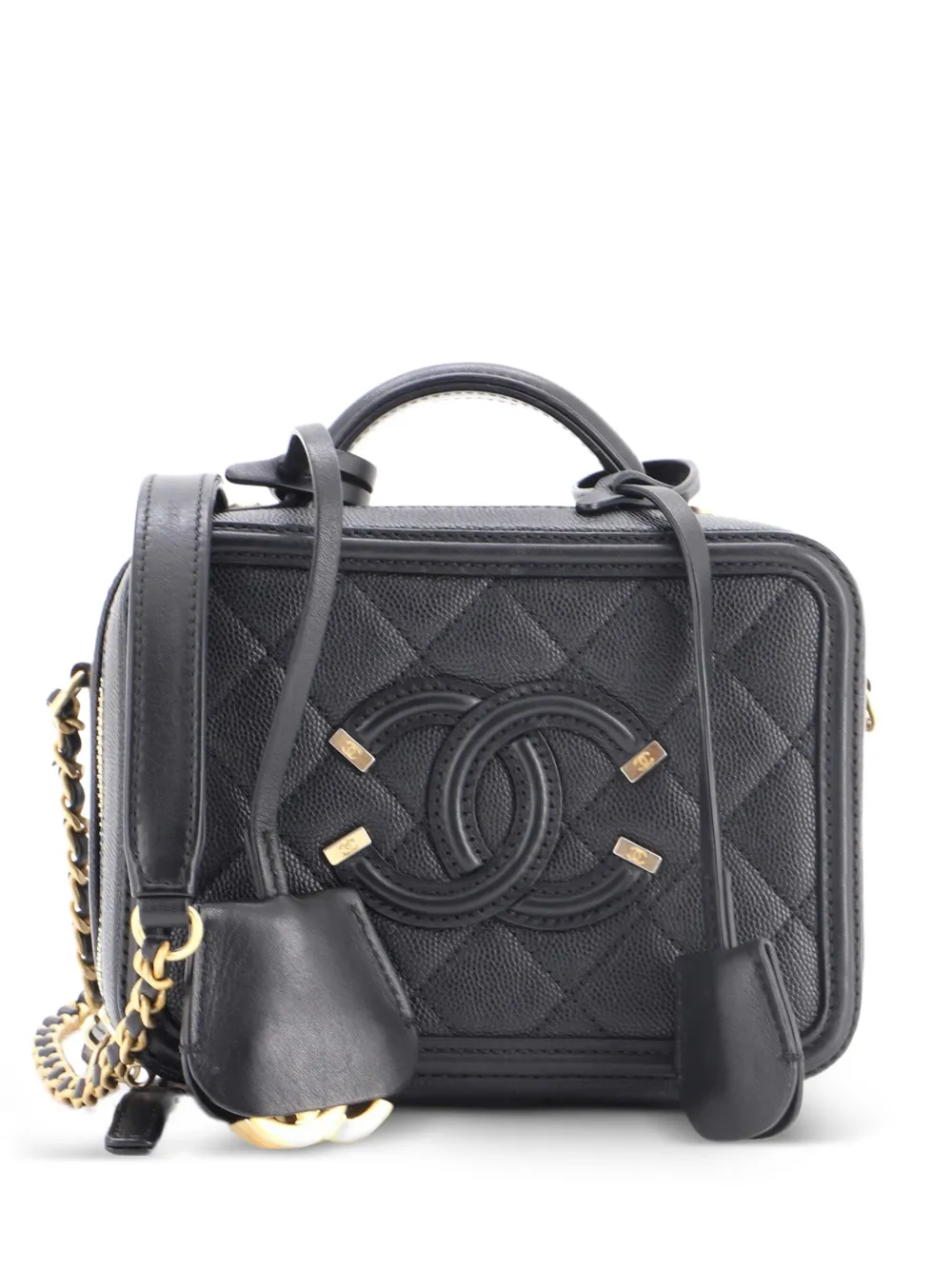 CHANEL Pre-Owned Filigree Vanity Case Quilted Caviar Small satchel - Black
