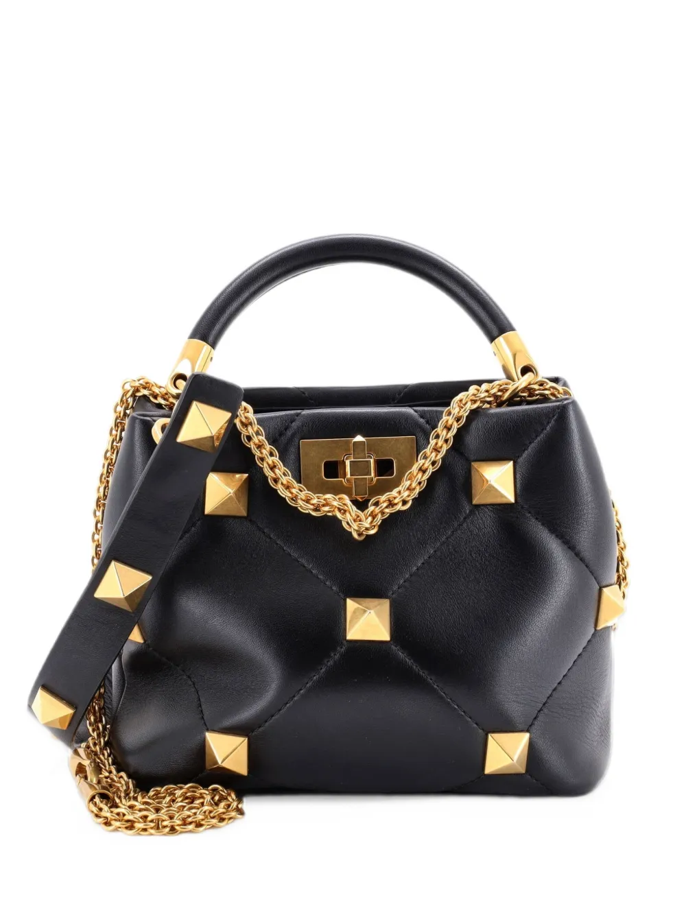 Valentino Garavani Pre-Owned Roman Stud Top Handle Bag Quilted Leather Small satchel - Nero