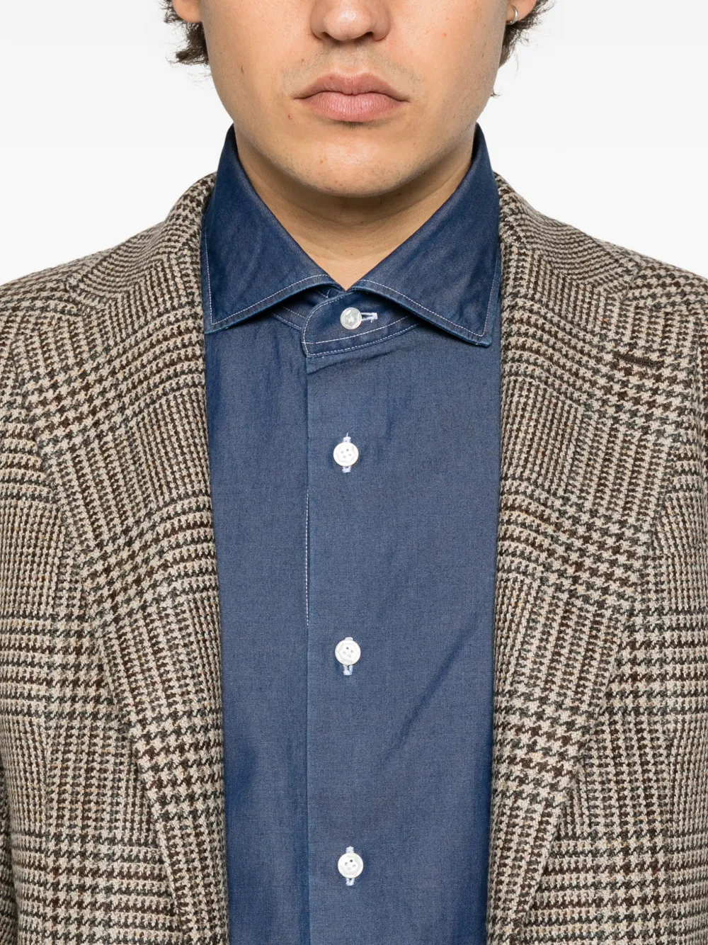 Barba long-sleeve spread-collar shirt Blauw