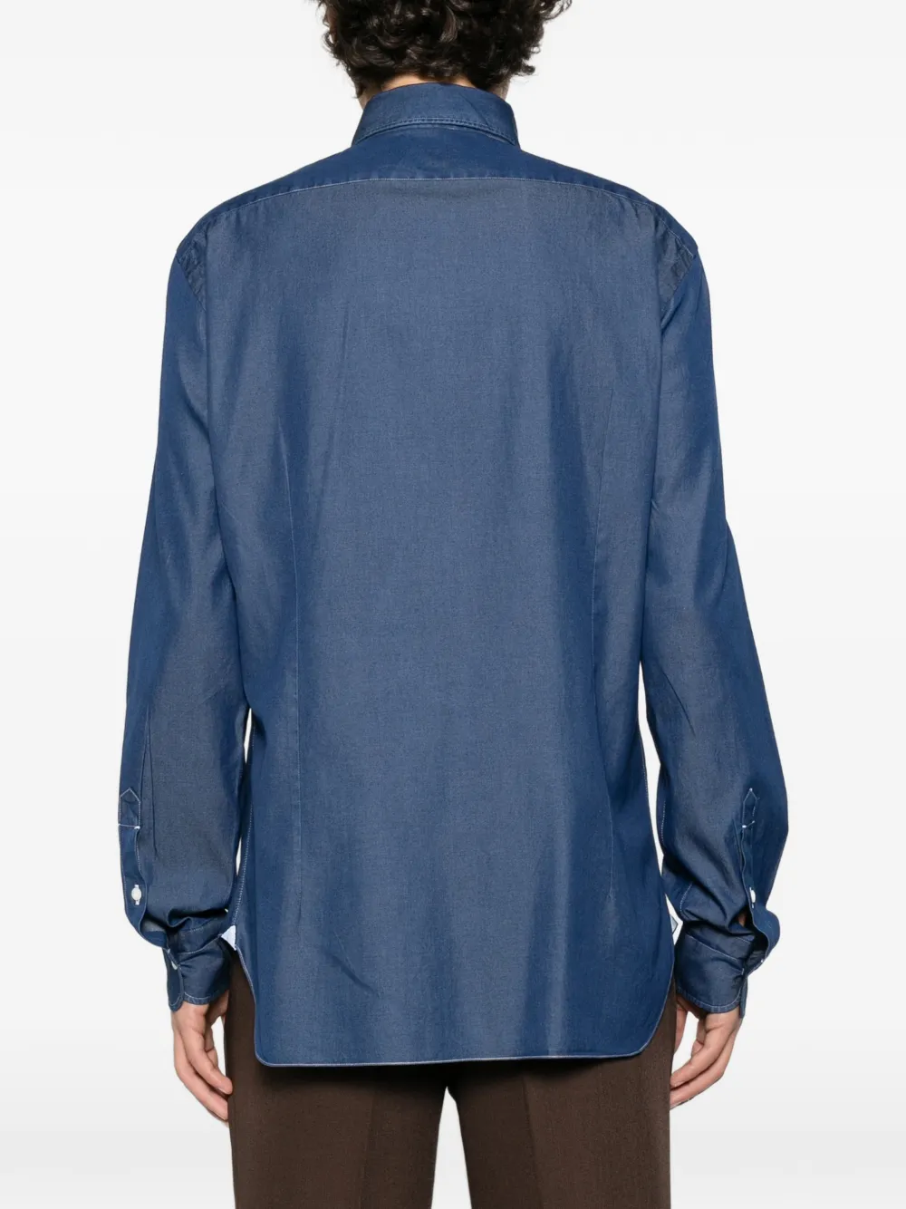 Barba long-sleeve spread-collar shirt Blauw