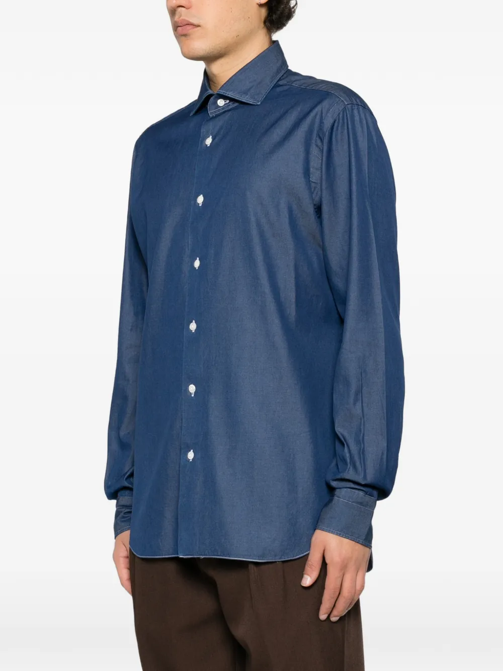 Barba long-sleeve spread-collar shirt Blauw