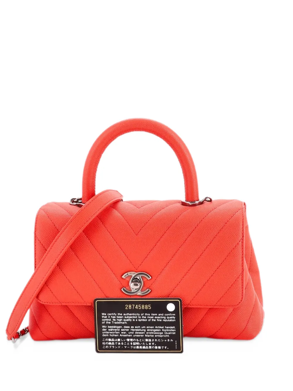 CHANEL Pre-Owned Coco Top Handle Bag Chevron Caviar Mini shoulder bag - Rosso