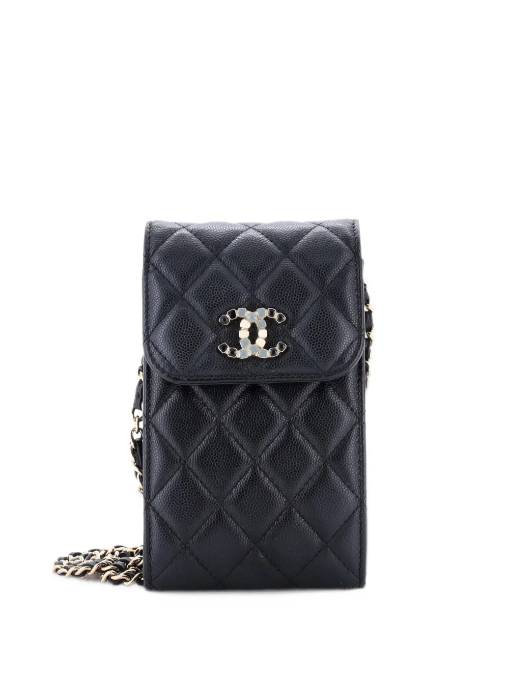 CHANEL Pre-Owned Crystal CC Flap Phone Holder with AirPods Pro Case Quilted Caviar crossbody bag - Nero